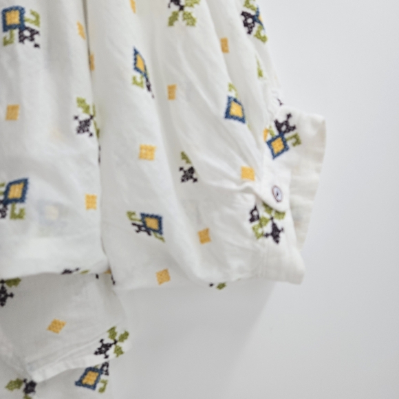 Anthropologie Lisabetta Blouse White Print Cotton Billow Sleeve Button - Picture 9 of 13